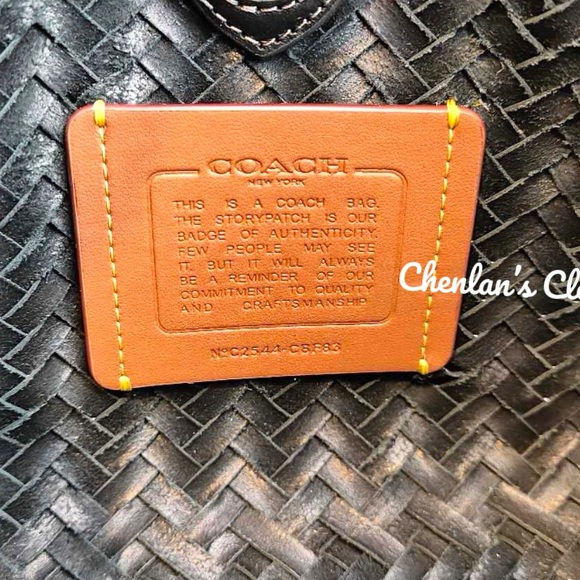 Coach Black Woven Leather Swing Tote Carryall Shoulder Bag Purse - Picture 10 of 13